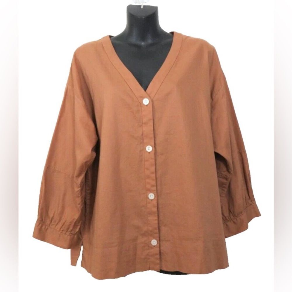 Everlane Blouse Earthy Oversized Neutral Button Down Brown Camel Shirt, 12